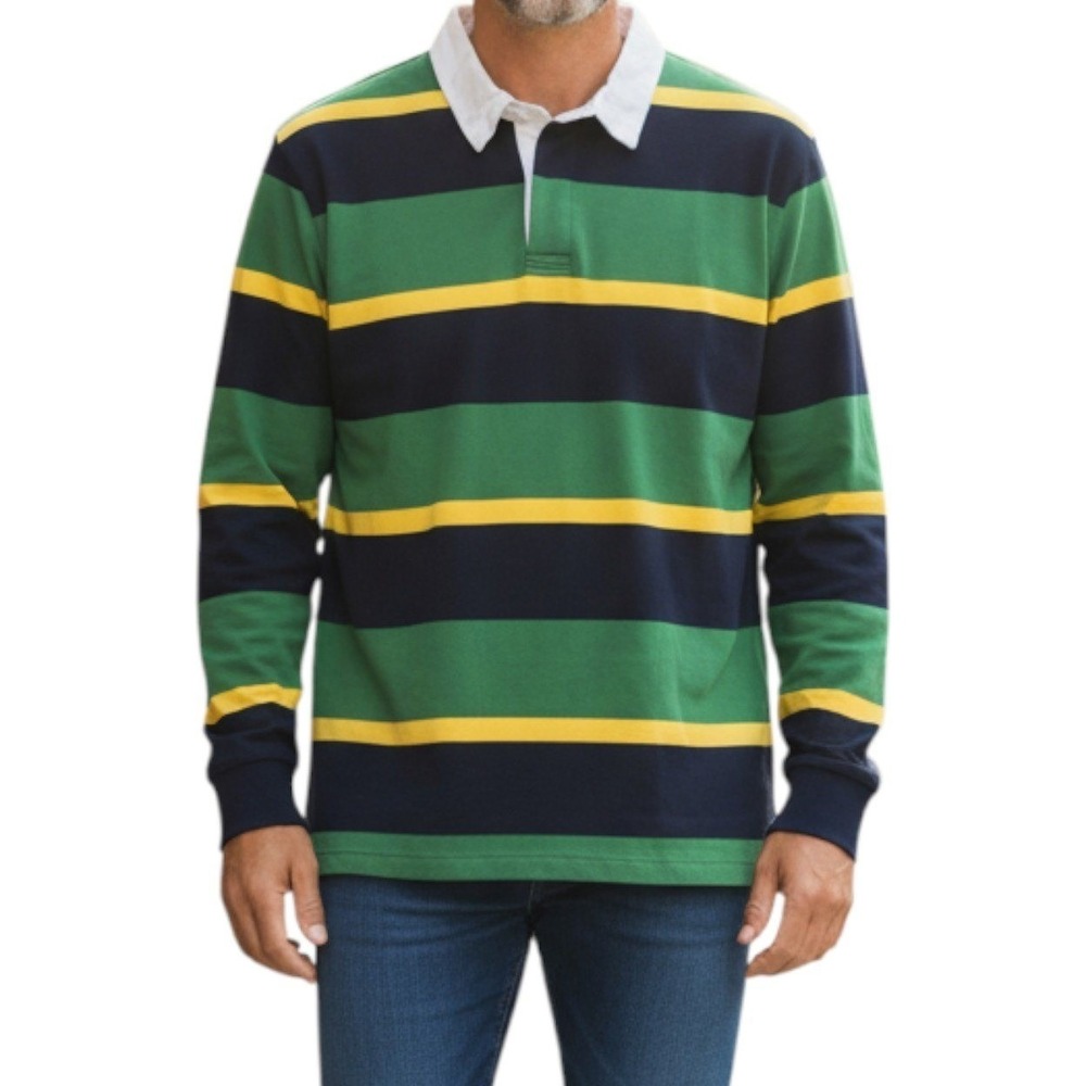 MP Massimo Piombo Men XXL Rugby Shirt Long Sleeve Striped Green Navy Yellow NWT